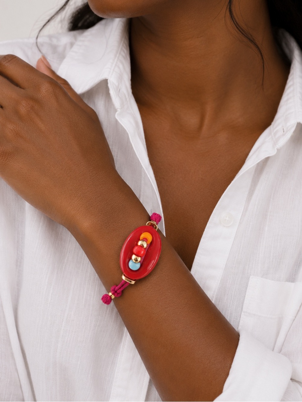 New! Red Color Block Pigs Nose Beaded Red Bracelet NWOT